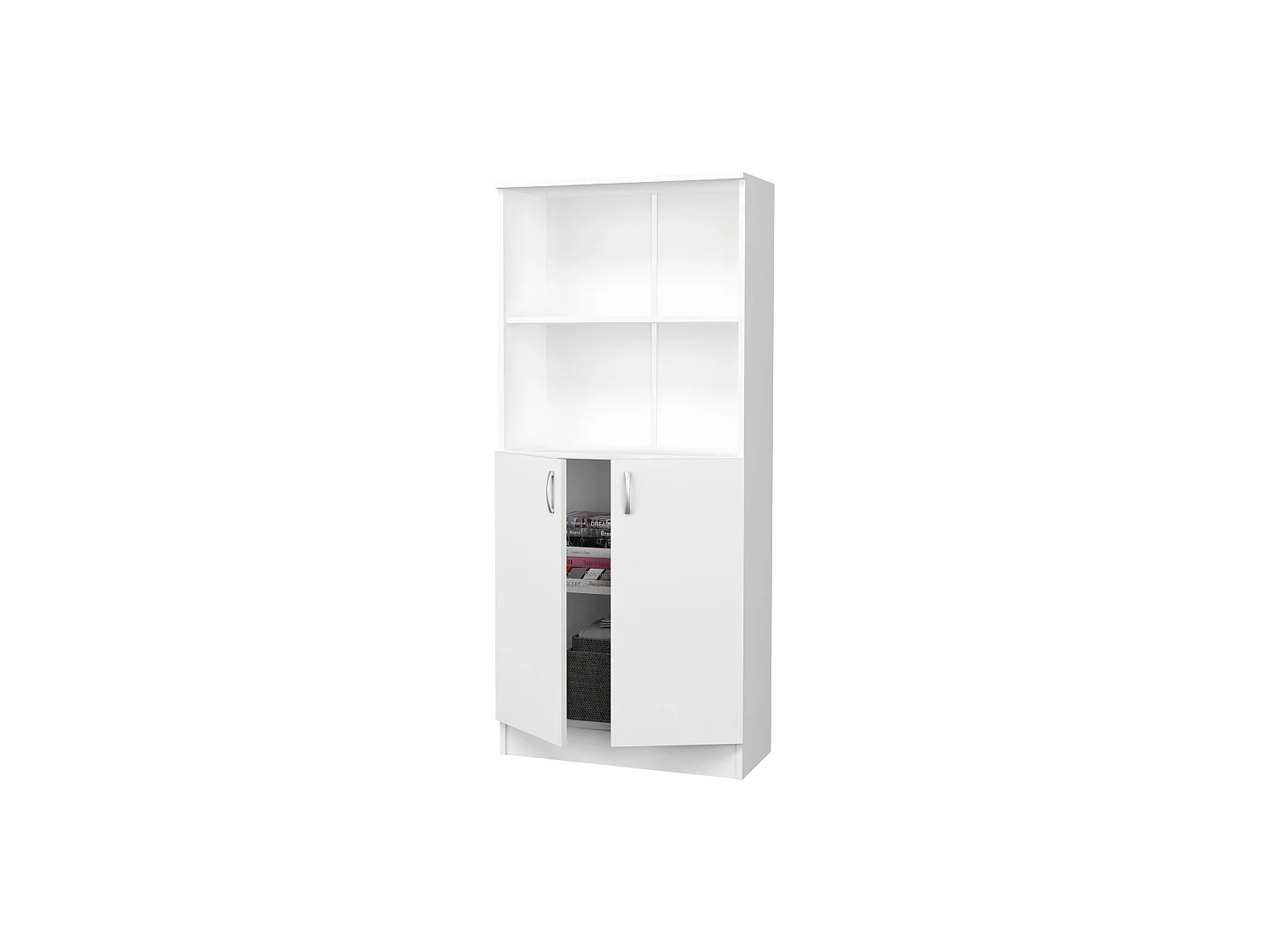 Bibliothèque haaus Flint, avec portes inférieures et 1 étagère, Blanc, 70 x 32 x 159 cm