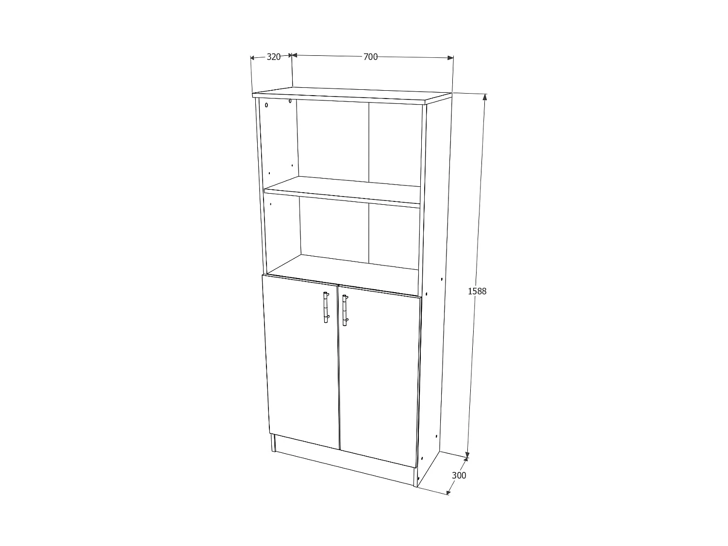 Bibliothèque haaus Flint, avec portes inférieures et 1 étagère, Blanc, 70 x 32 x 159 cm