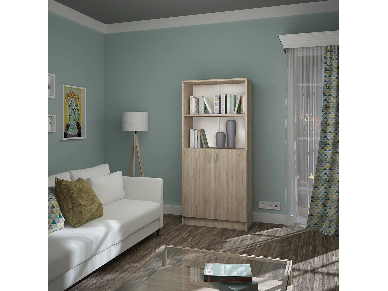 Bibliothèque haaus Flint, avec portes inférieures et 1 étagère, Chêne Sonoma, 70 x 32 x 159 cm