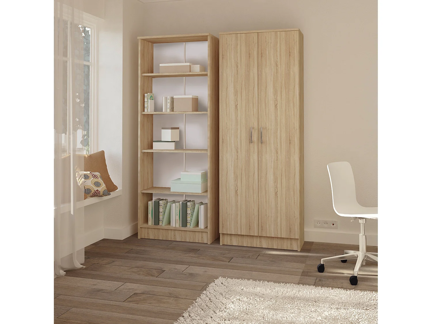 Bibliothèque haaus Flint, 4 étagères, Chêne Sonoma, 70 x 32 x 196 cm