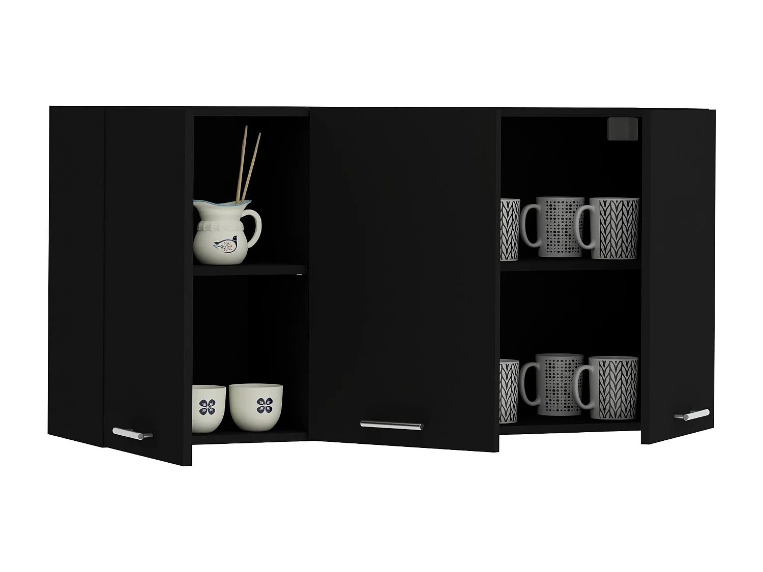 Meuble Haut haaus Ebru, 3 Portes, Noir, 120 x 30 x 60 cm