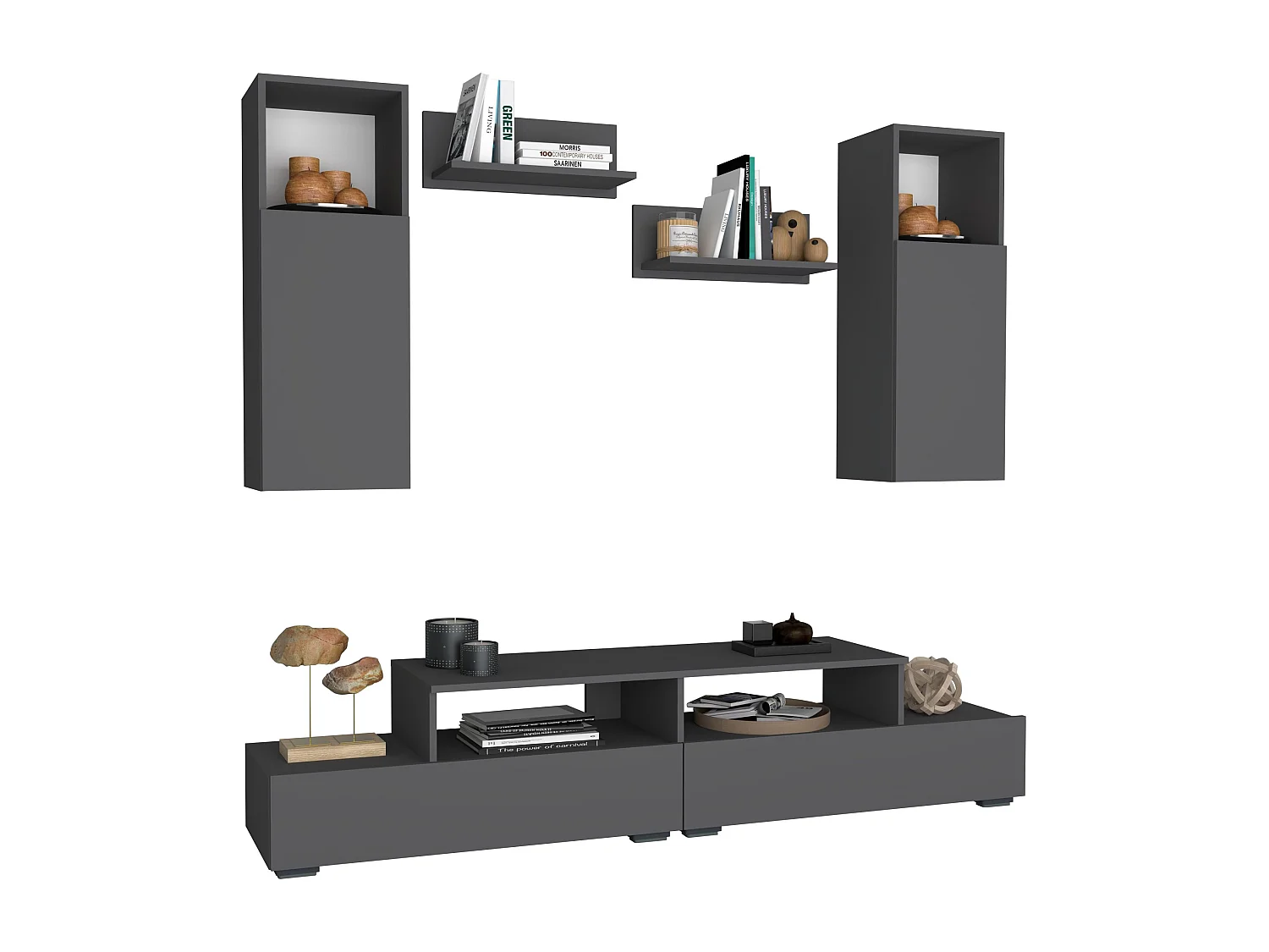 Woonwand Osaka, antraciet, L 190 cm