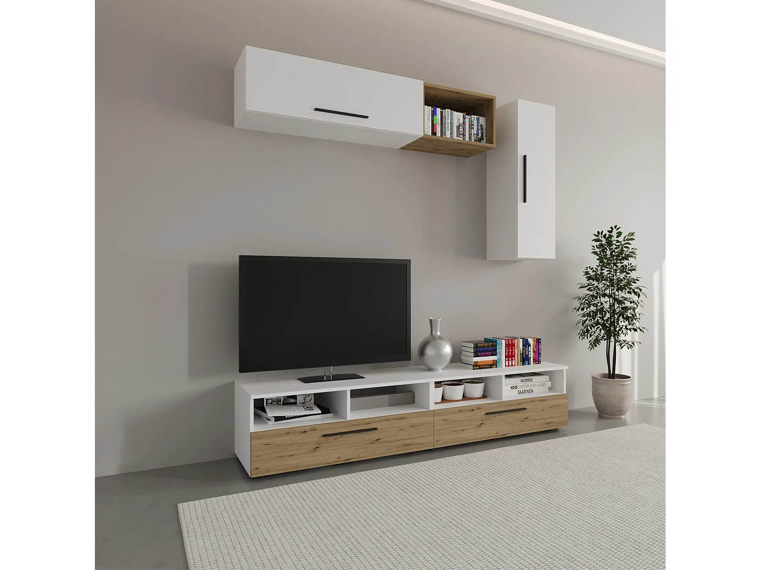 Woonwand Kos V13, wit/artisan eiken, L 190 cm