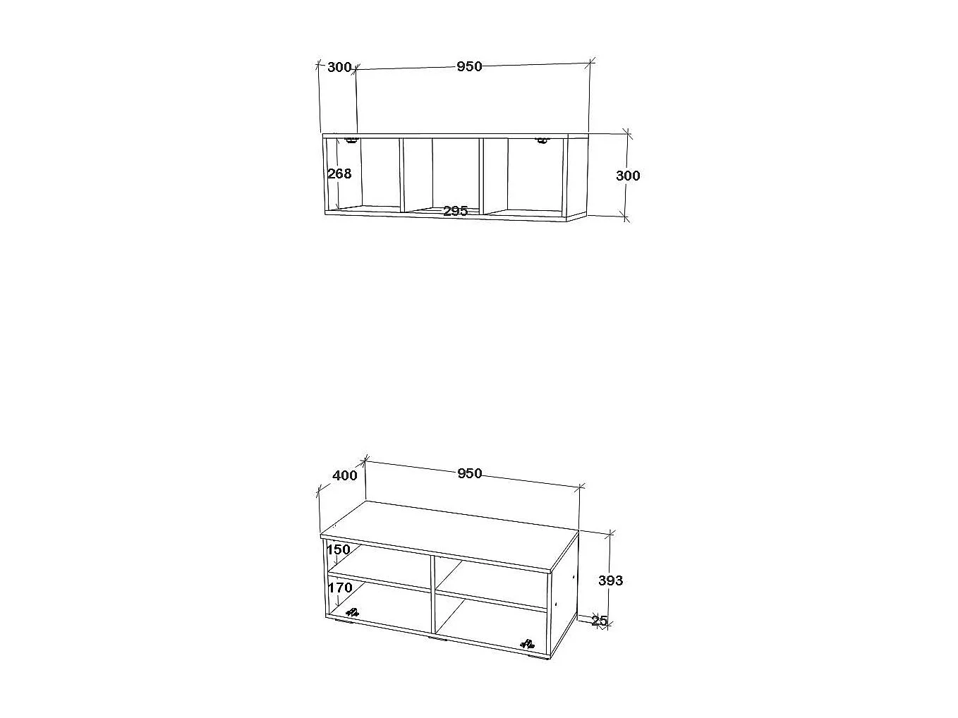 Set 2 pièces living haaus Kos V 11, meuble TV, armoire suspendue, Noir/Blanc Brillant, MDF, L 95 cm