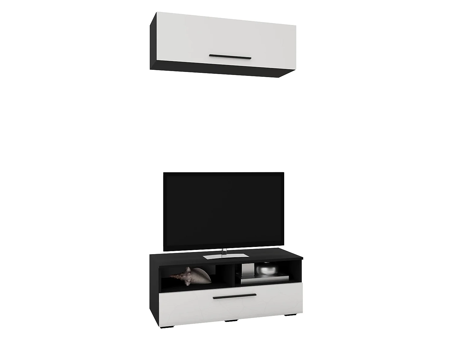 Woonwand Kos V11, zwart/wit hoogglans, MDF, L 95 cm