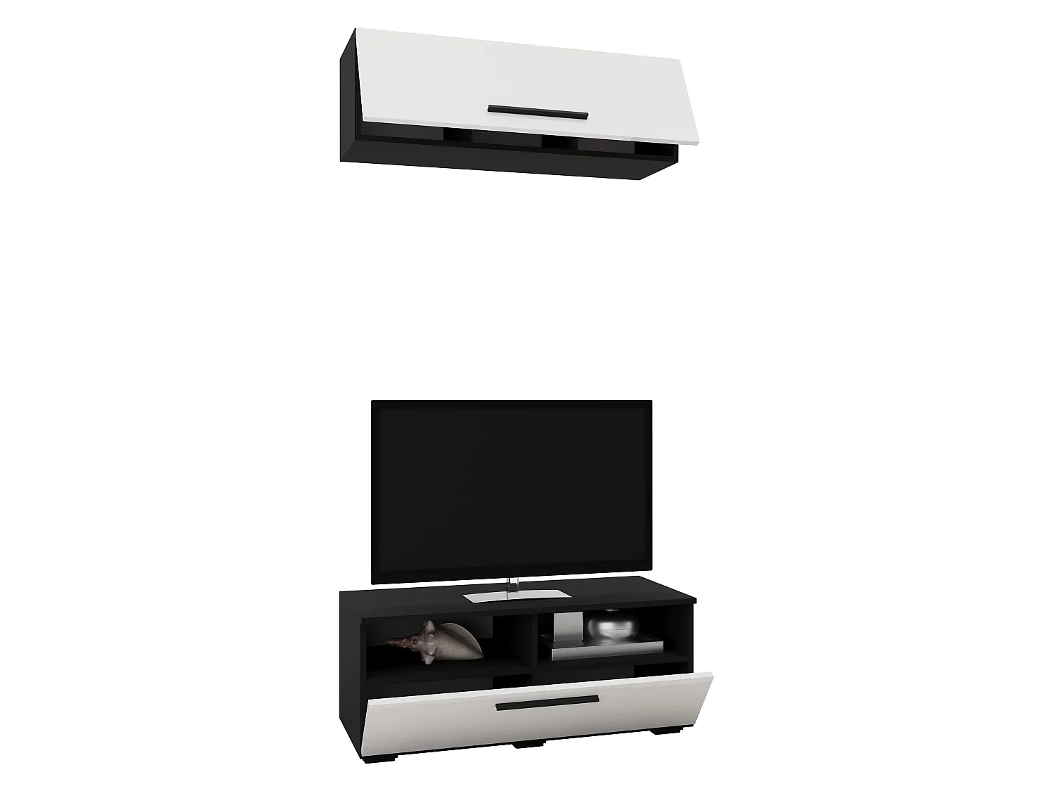 Woonwand Kos V11, zwart/wit hoogglans, MDF, L 95 cm