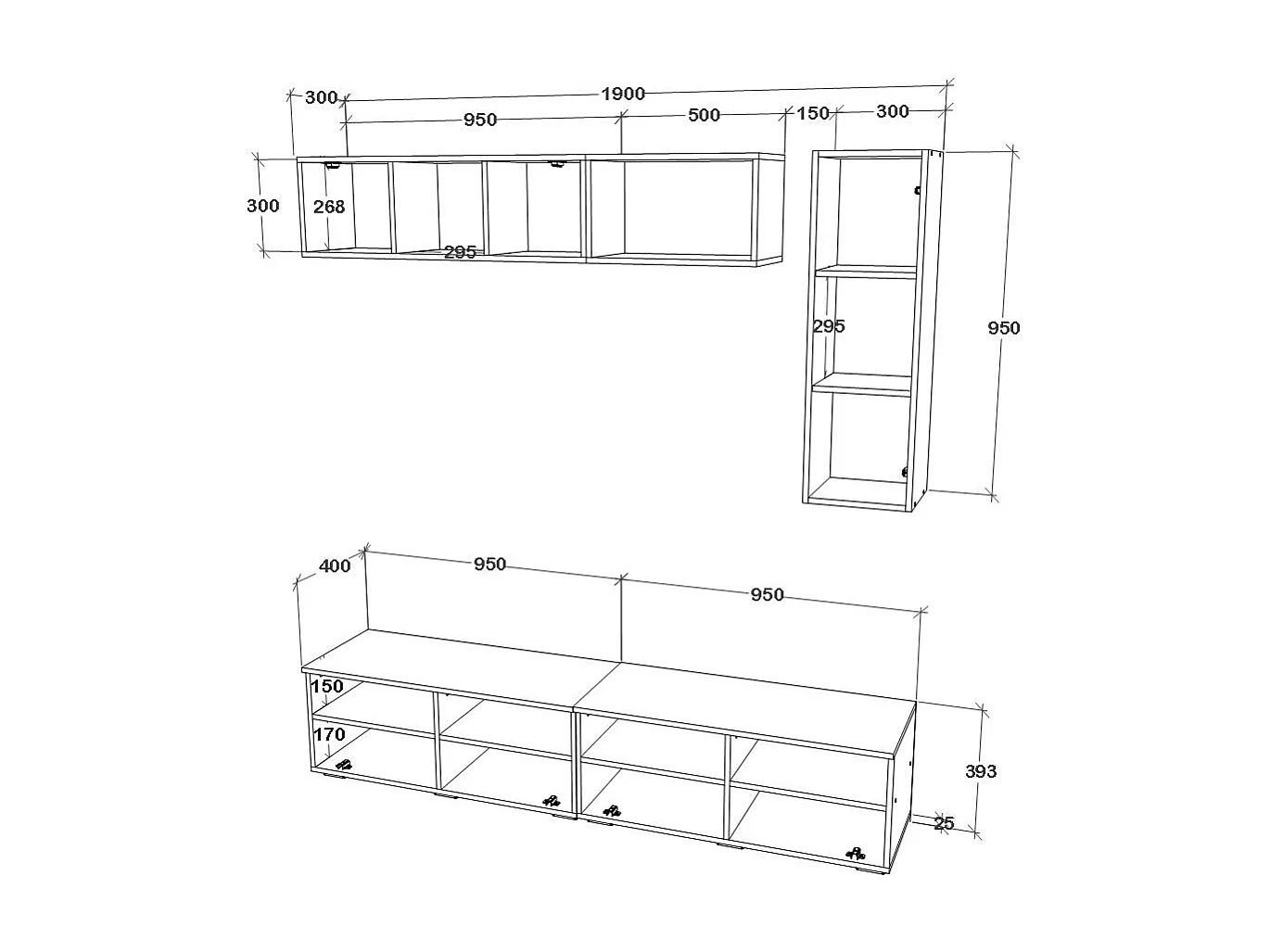 Set soggiorno haaus Kos V 13, 5 pezzi, mobili TV, armadi sospesi, mensole, Antracite/Quercia Artisan, L 190 cm