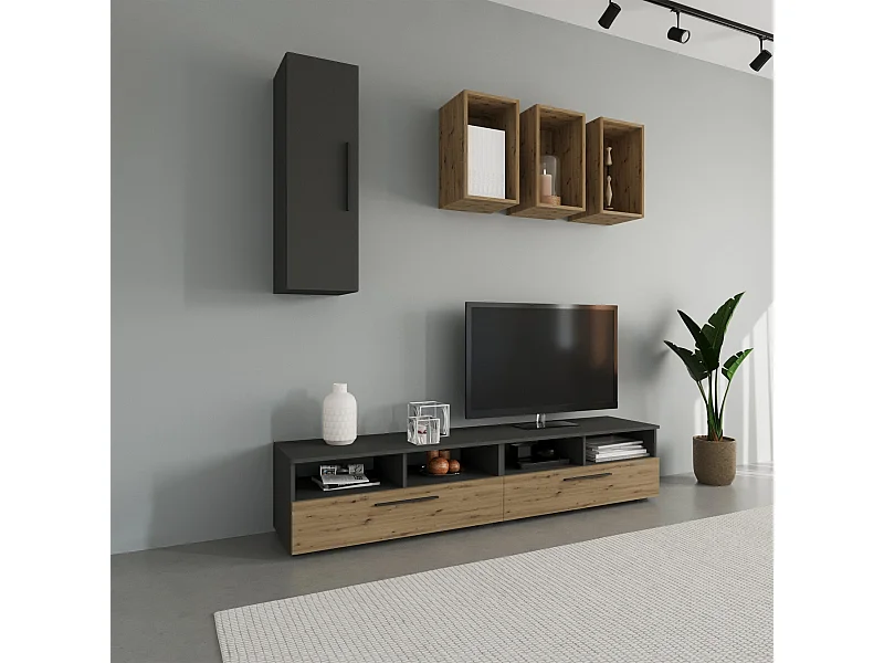 Woonwand Kos V12, antraciet/artisan eiken, L 190 cm