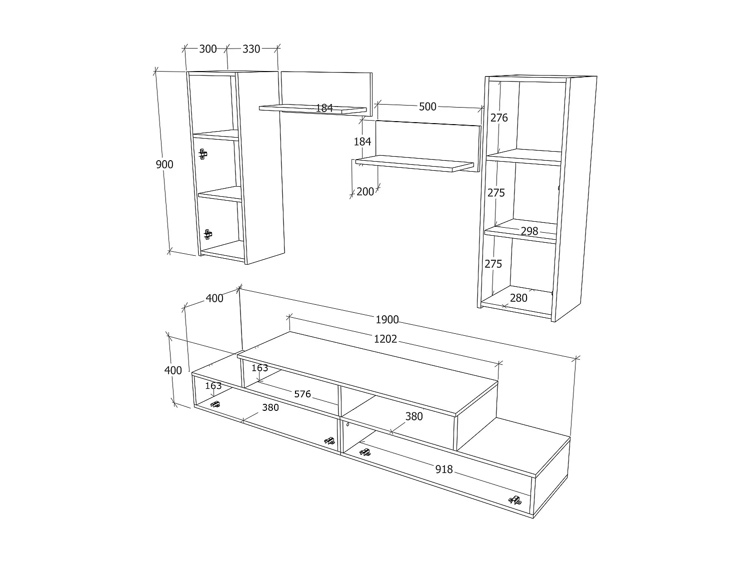 Sistema de parede haaus Osaka, Conjunto de sala, Stejar Artisan, L 190 cm