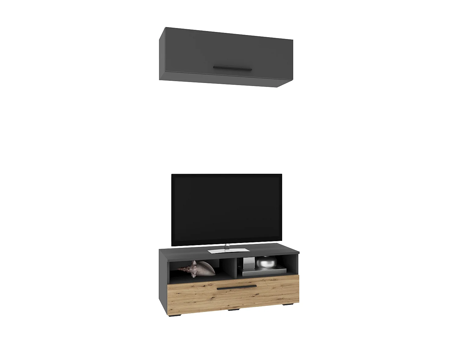 Ensemble salon haaus Kos V 11, 2 pièces, meuble TV, armoire suspendue, Anthracite/Chêne Artisan, L 95 cm