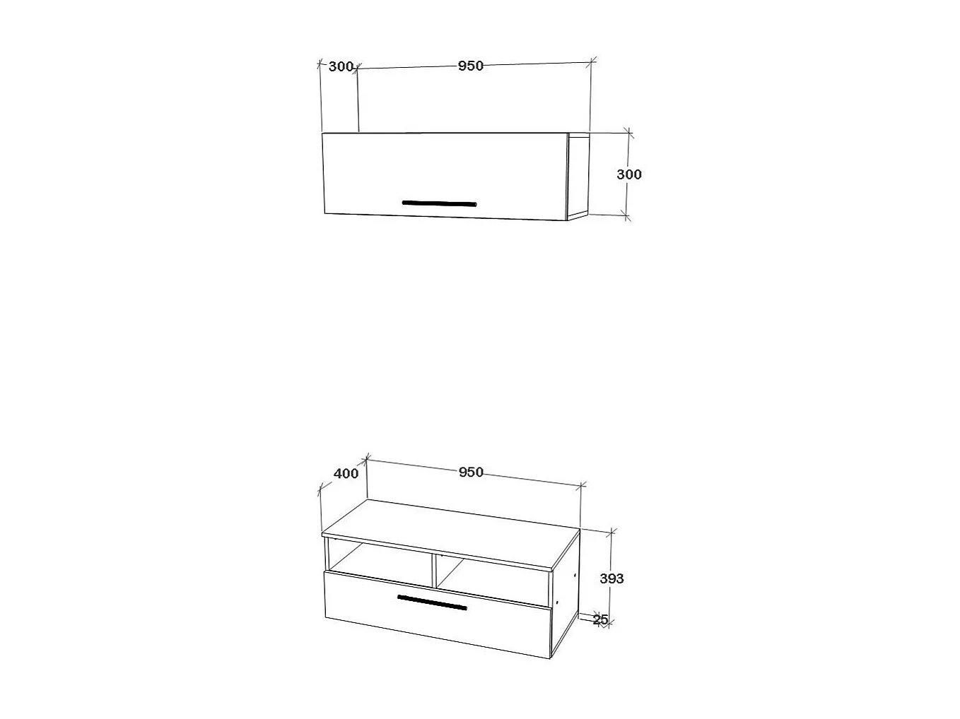 Ensemble salon haaus Kos V 11, 2 pièces, meuble TV, armoire suspendue, Anthracite/Chêne Artisan, L 95 cm