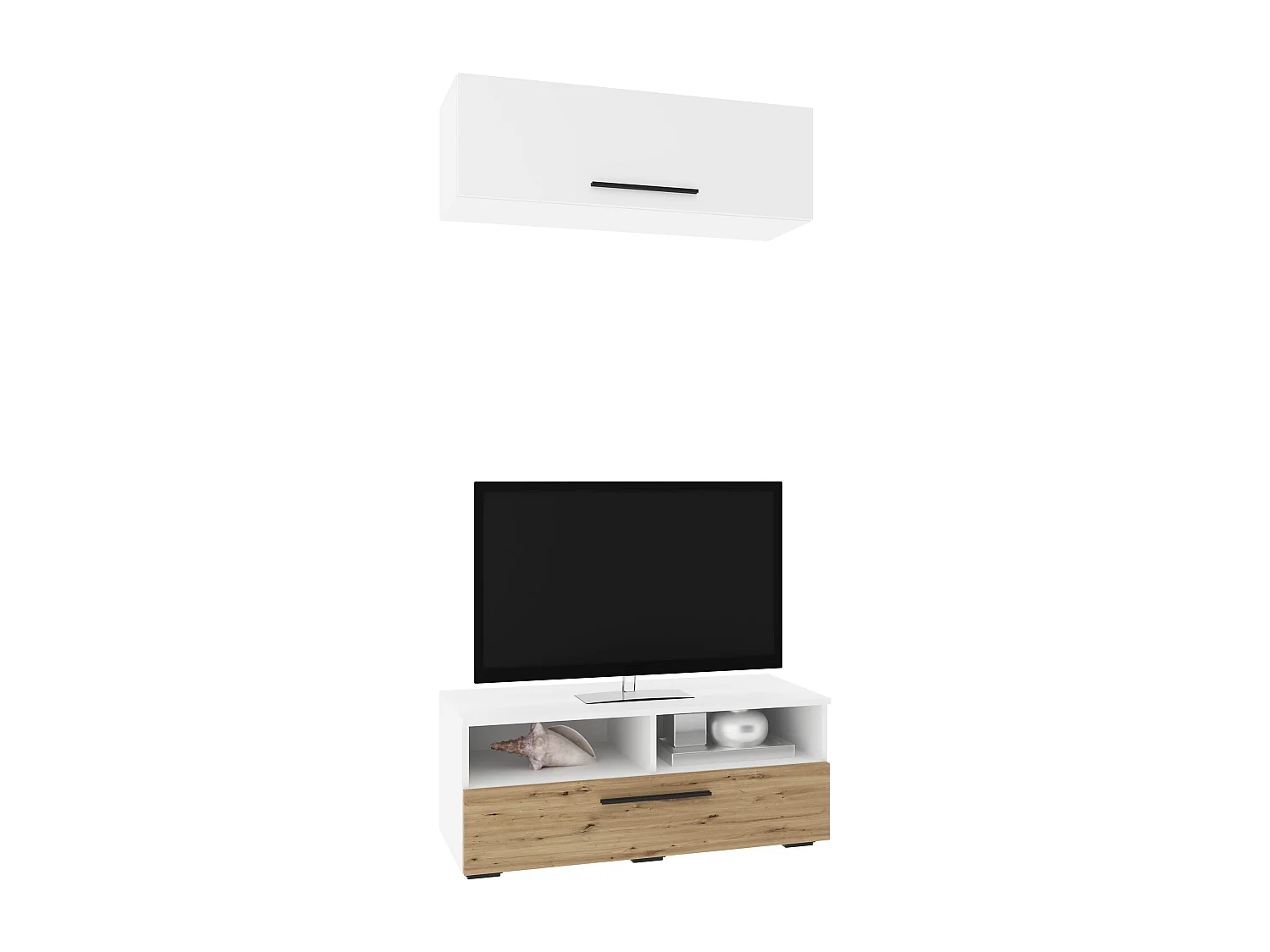 Conjunto salón haaus Kos V 11, 2 piezas, mueble TV, armario colgante, Blanco/Roble Artisan, L 95 cm