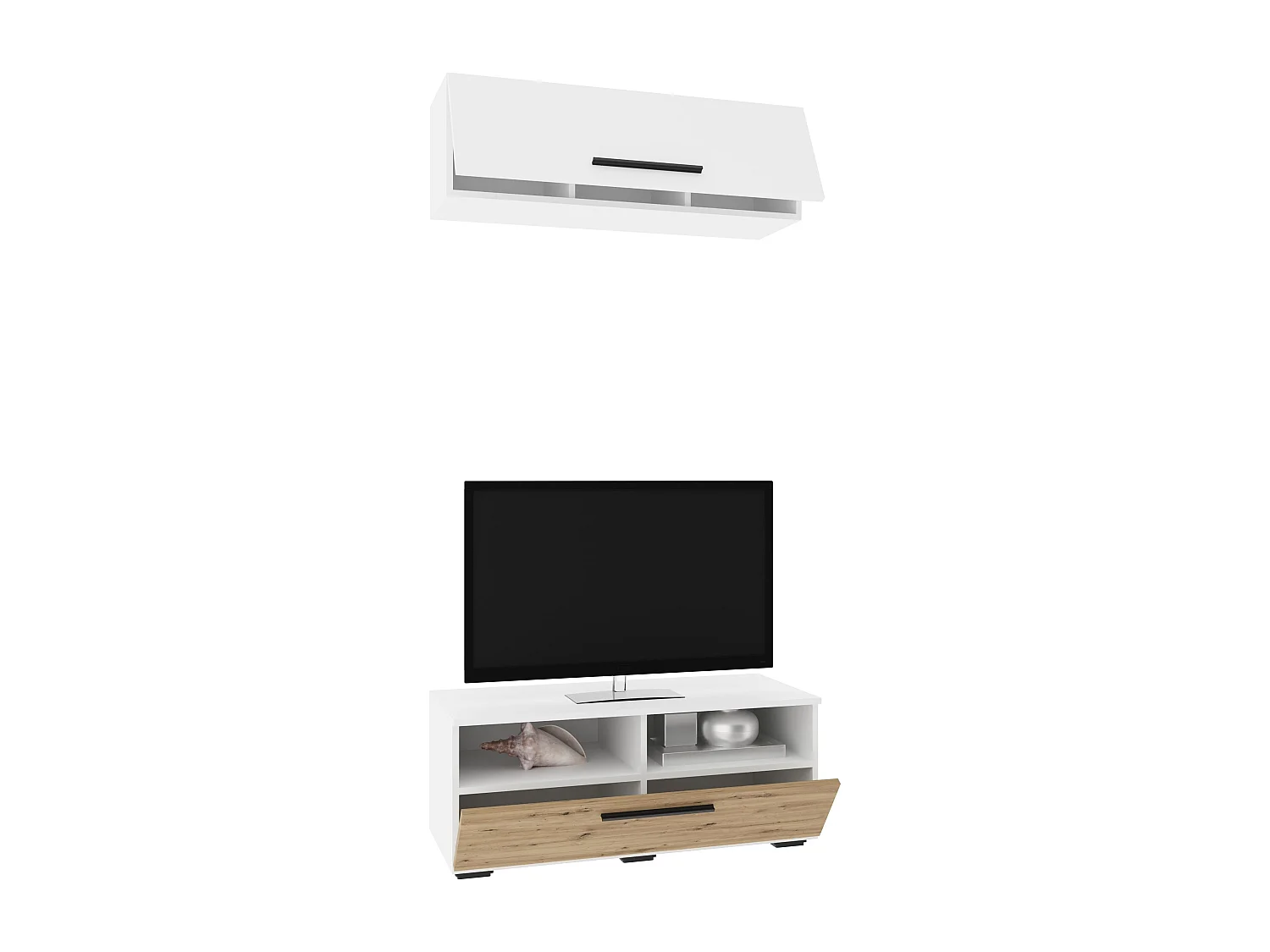 Conjunto salón haaus Kos V 11, 2 piezas, mueble TV, armario colgante, Blanco/Roble Artisan, L 95 cm