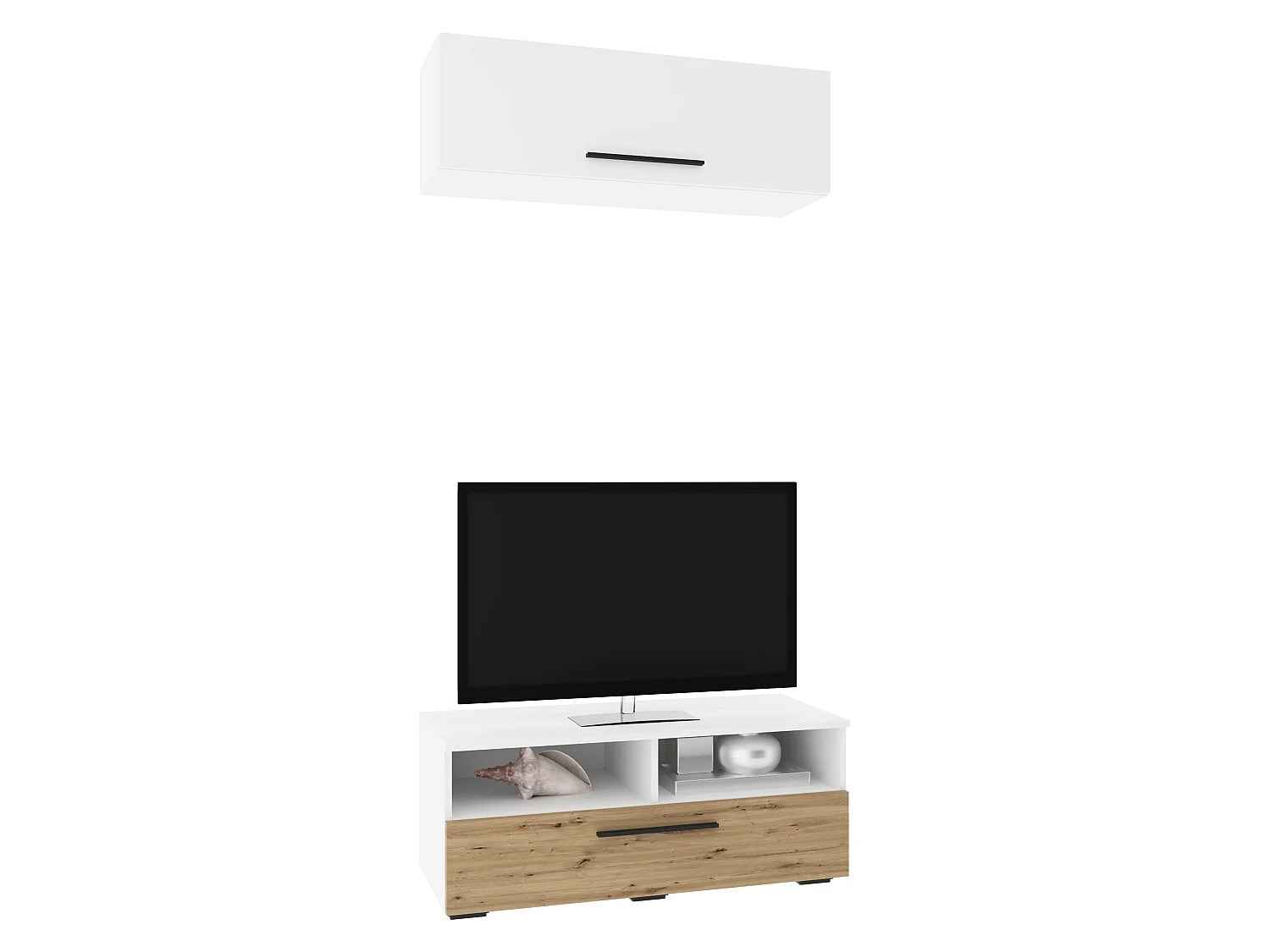 Conjunto sala haaus Kos V 11, 2 peças, móvel TV, armário suspenso, Branco/Carvalho Artisan, L 95 cm