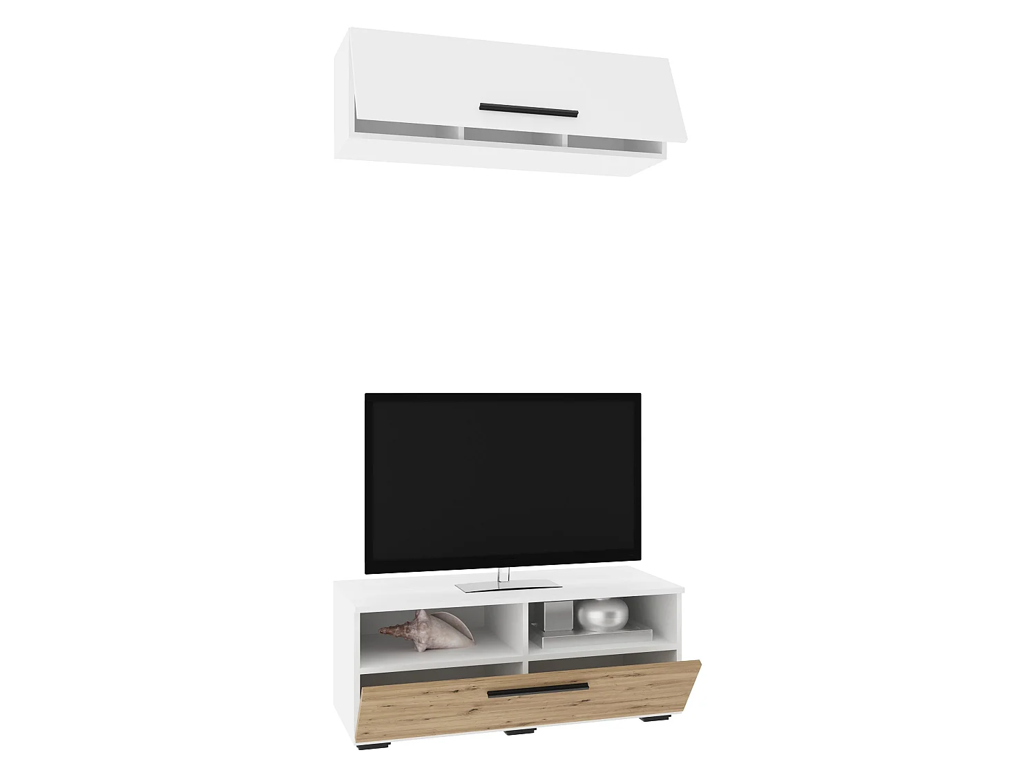 Conjunto sala haaus Kos V 11, 2 peças, móvel TV, armário suspenso, Branco/Carvalho Artisan, L 95 cm