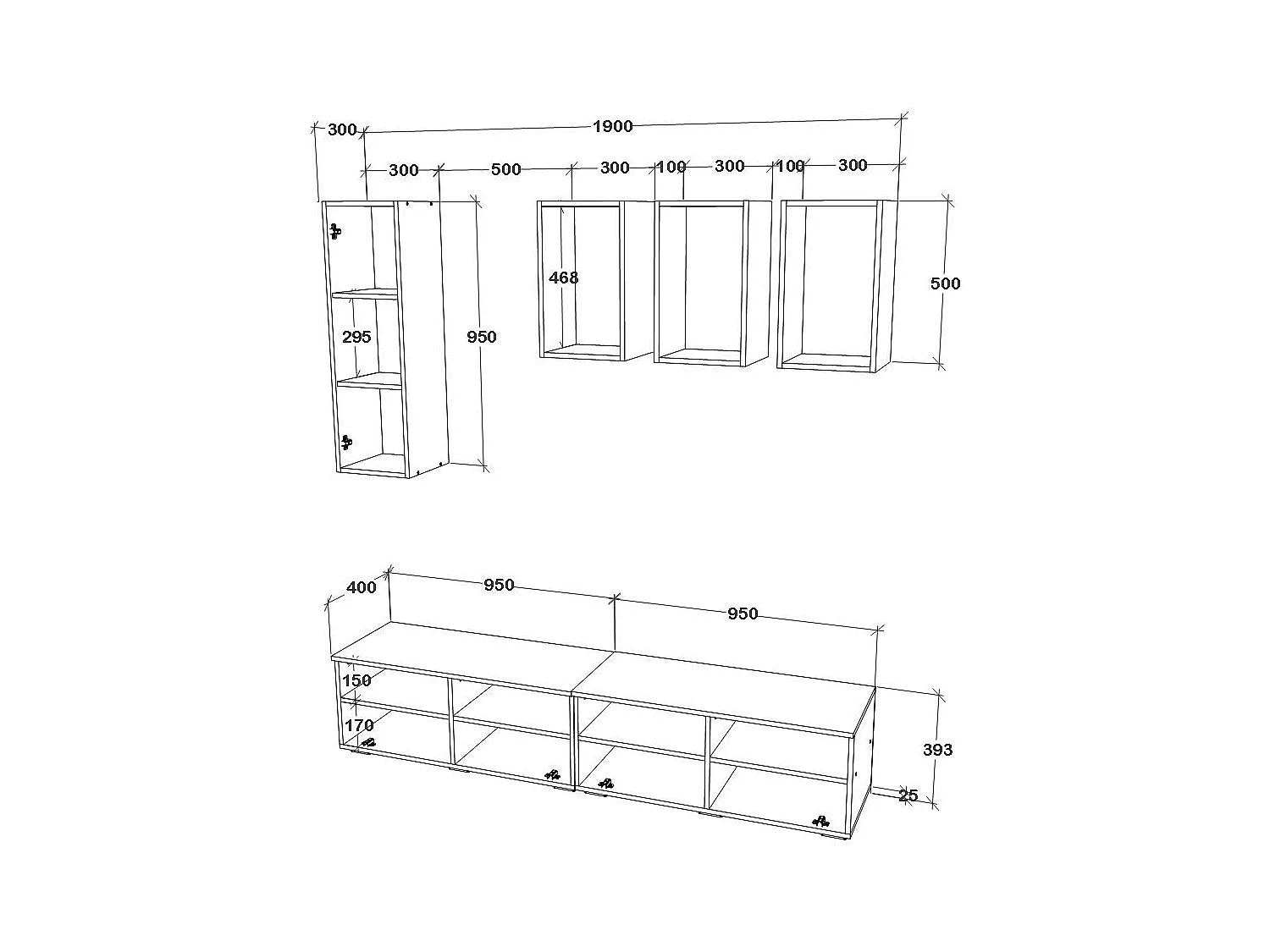 Conjunto sala haaus Kos V 12, 6 peças, móveis TV, armários suspensos, prateleiras, Branco/Carvalho Artisan, L 190 cm