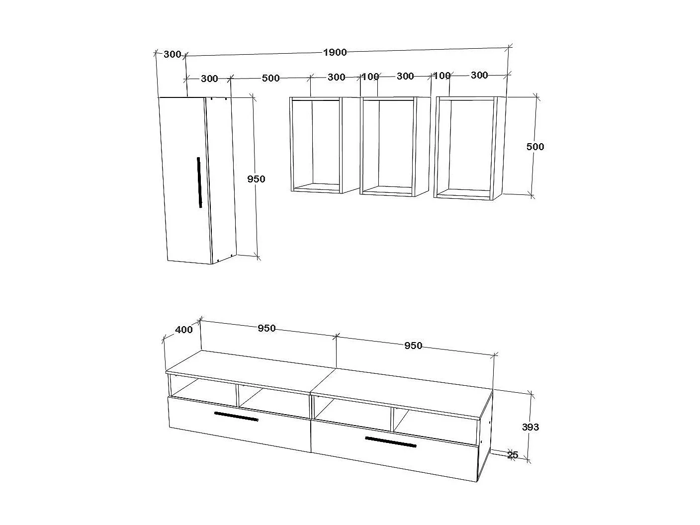 Conjunto sala haaus Kos V 12, 6 peças, móveis TV, armários suspensos, prateleiras, Branco/Carvalho Artisan, L 190 cm