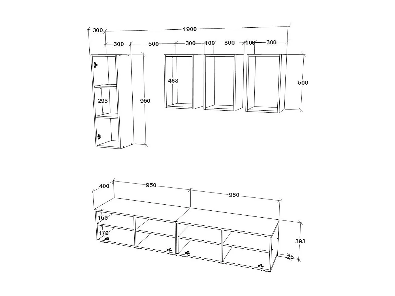Conjunto sala haaus Kos V 12, 6 peças, móveis TV, armários suspensos, prateleiras, Branco/Carvalho Artisan, L 190 cm