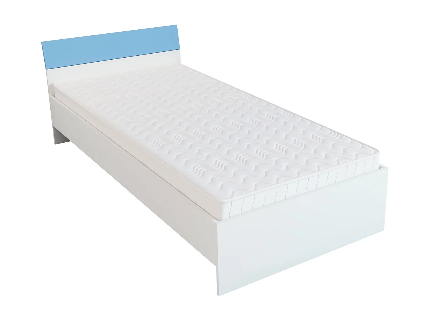 Bed Leco, 200 x 90 cm, schuimmatras inbegrepen, Wit/Blauw