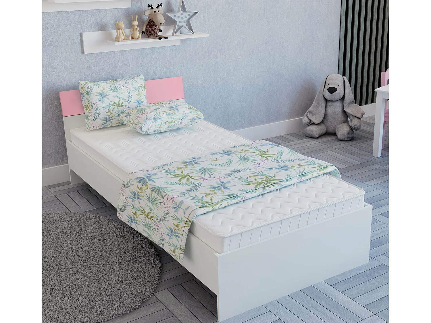 Bed Leco, 200 x 90 cm, schuimmatras inbegrepen, Wit/Rozee