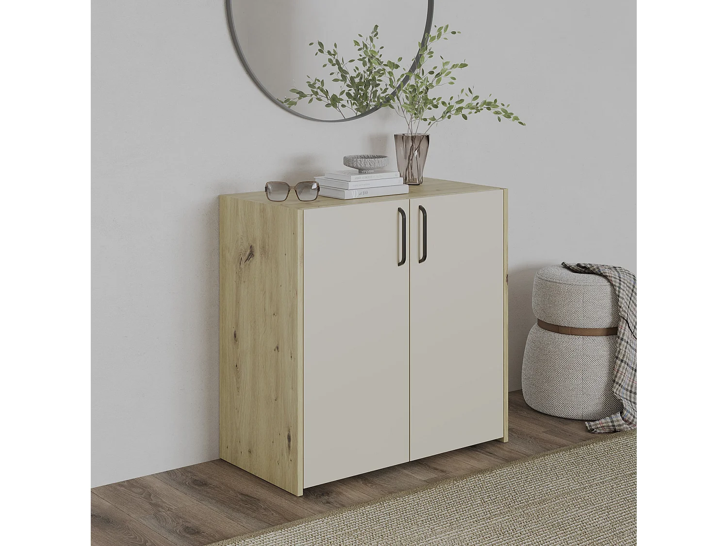 Cómoda Haaus Malmo, 2 puertas, Roble/arcilla artesanal, 81 x 42 x 80 cm