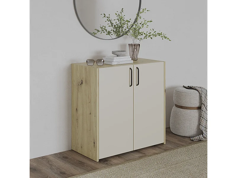 Cómoda Haaus Malmo, 2 puertas, Roble/arcilla artesanal, 81 x 42 x 80 cm