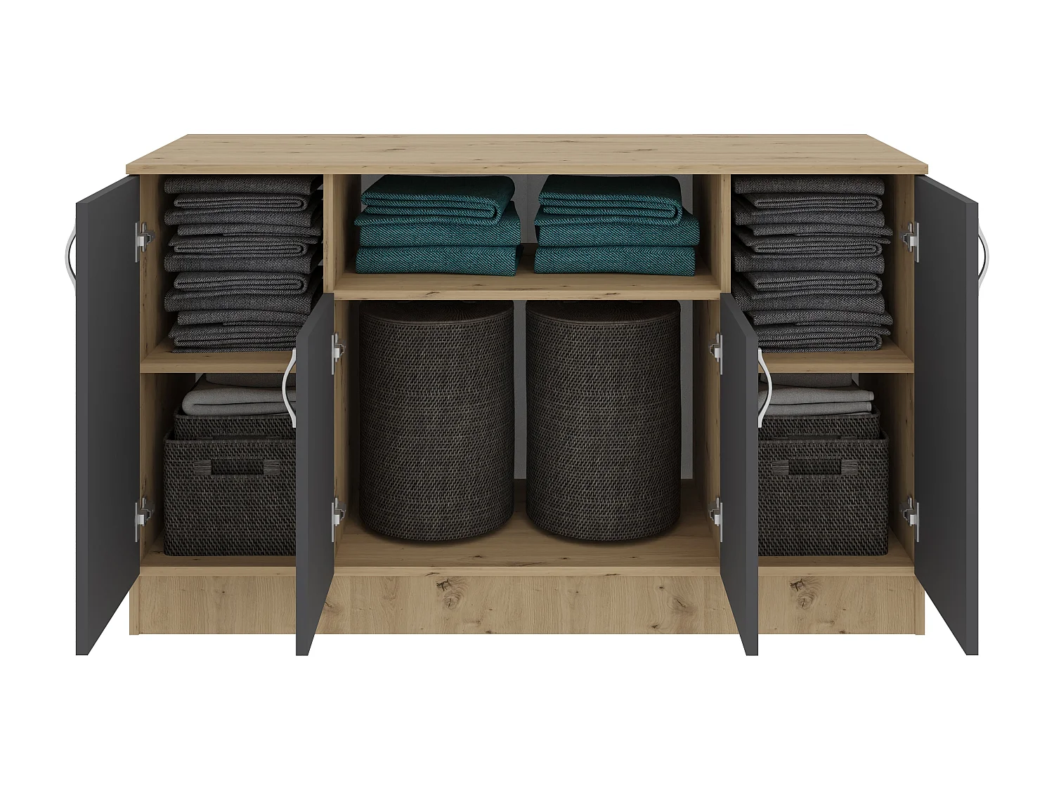 Cômoda haaus Pedro, 4 portas, carvalho artisan/antracite, 135 x 50 x 80 cm