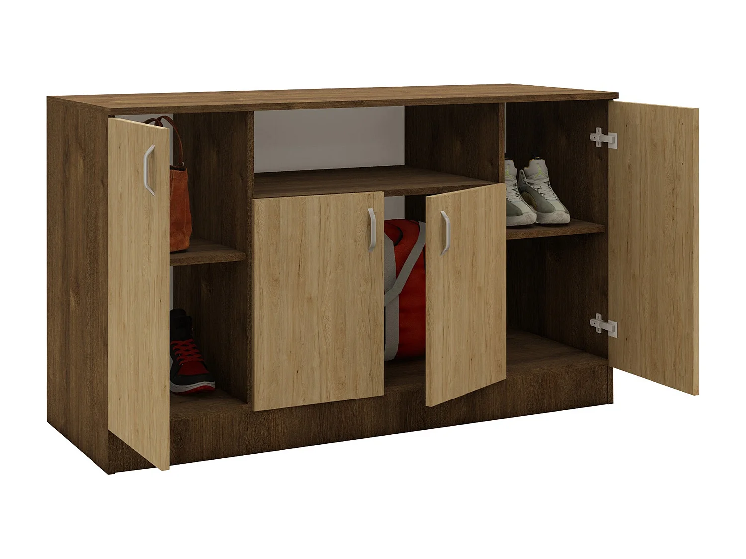 Cômoda haaus Pedro, 4 portas, carvalho bronze/madeira natural, 135 x 50 x 80 cm