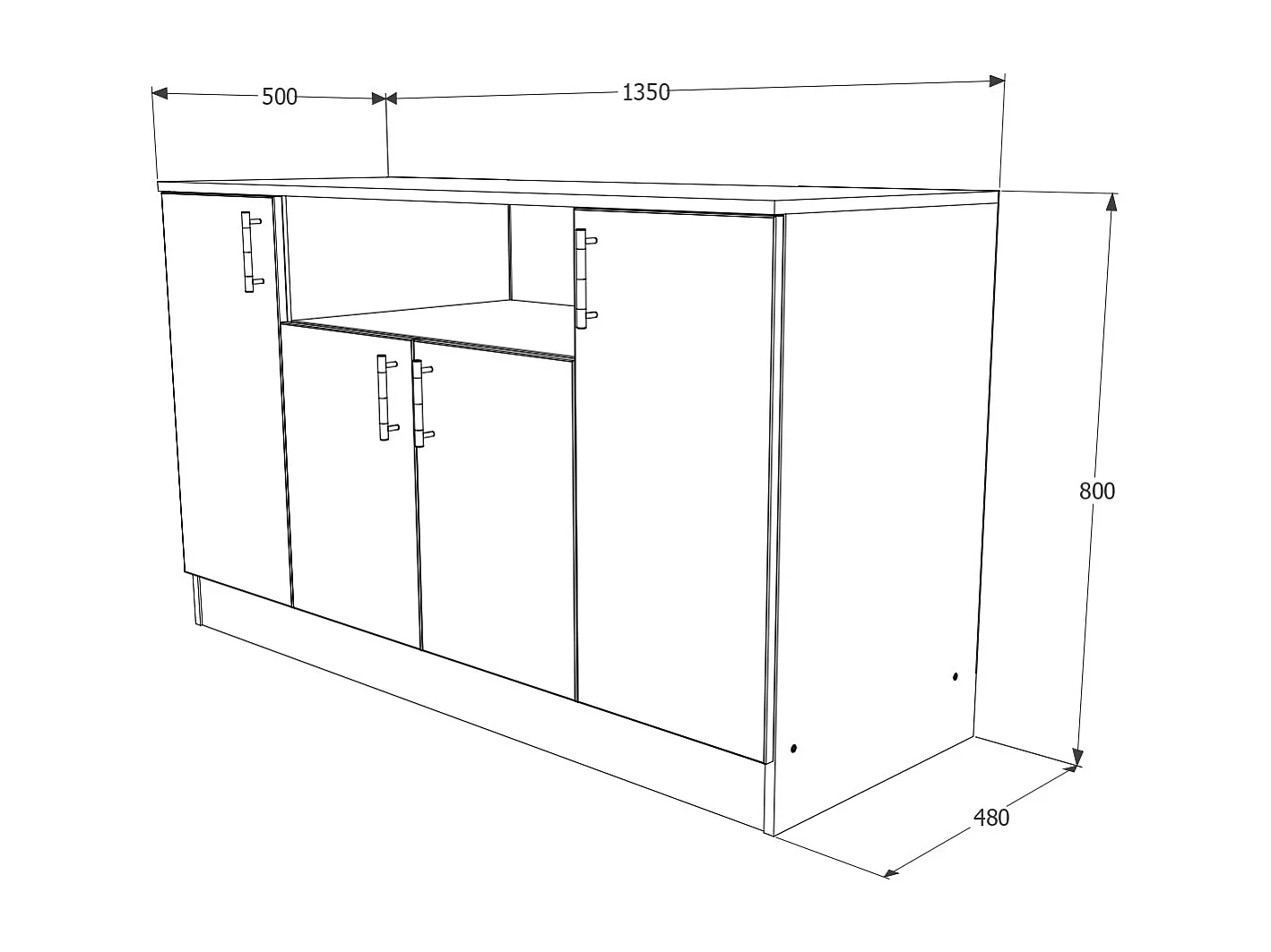 Commode Remi, 4 Deuren, Brons eiken, 135 x 50 x 80 cm