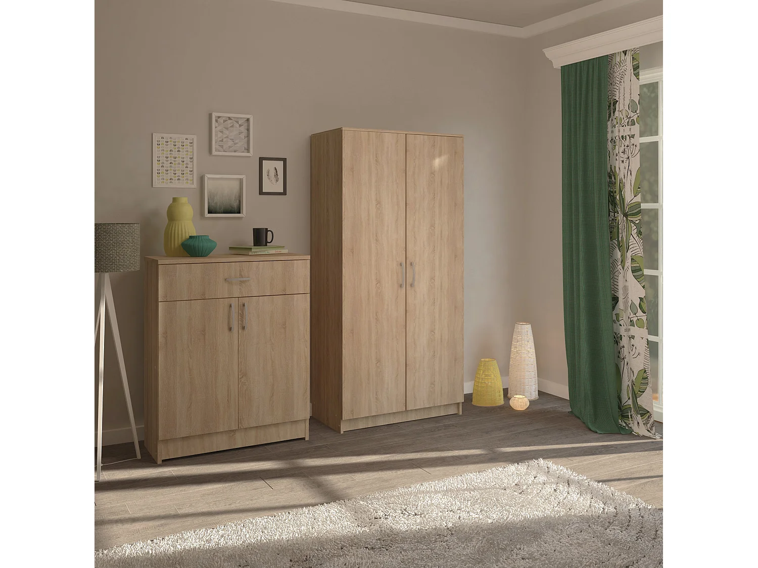 Commode haaus Tisa, 1 Tiroir, 2 Portes, Chêne Sonoma, 80 x 35 x 100 cm
