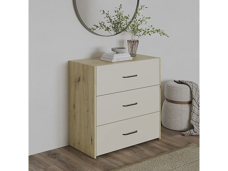 Cómoda haaus Malmo, 3 cajones, roble artisan/arcilla, 80 x 42 x 80 cm