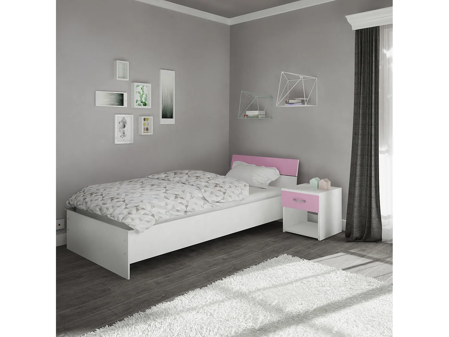 Lit haaus Leco 90x200 cm blanc/rose