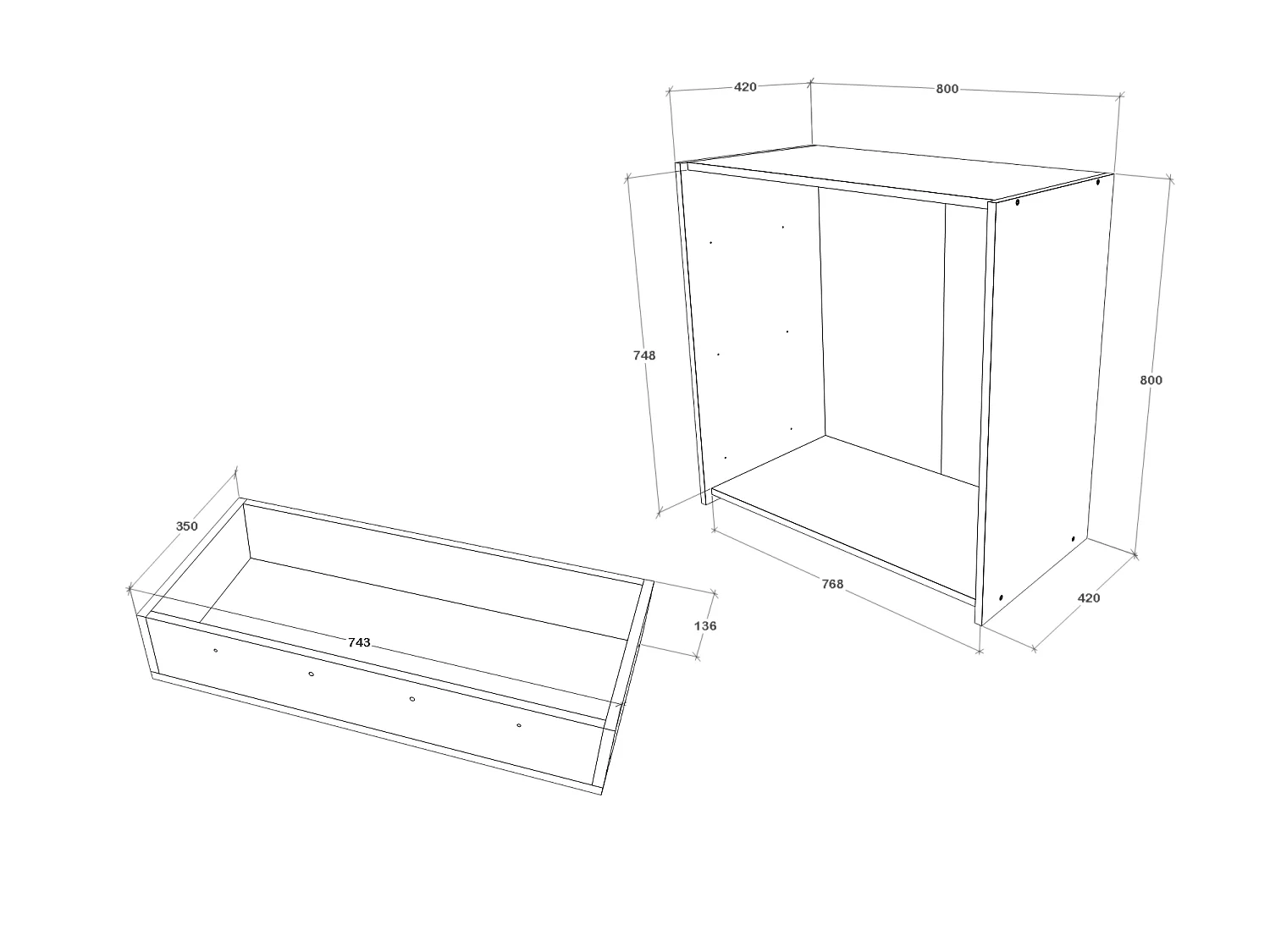 Commode Malmo, 3 Laden, Wit eiken/Antraciet, 80 x 42 x 80 cm