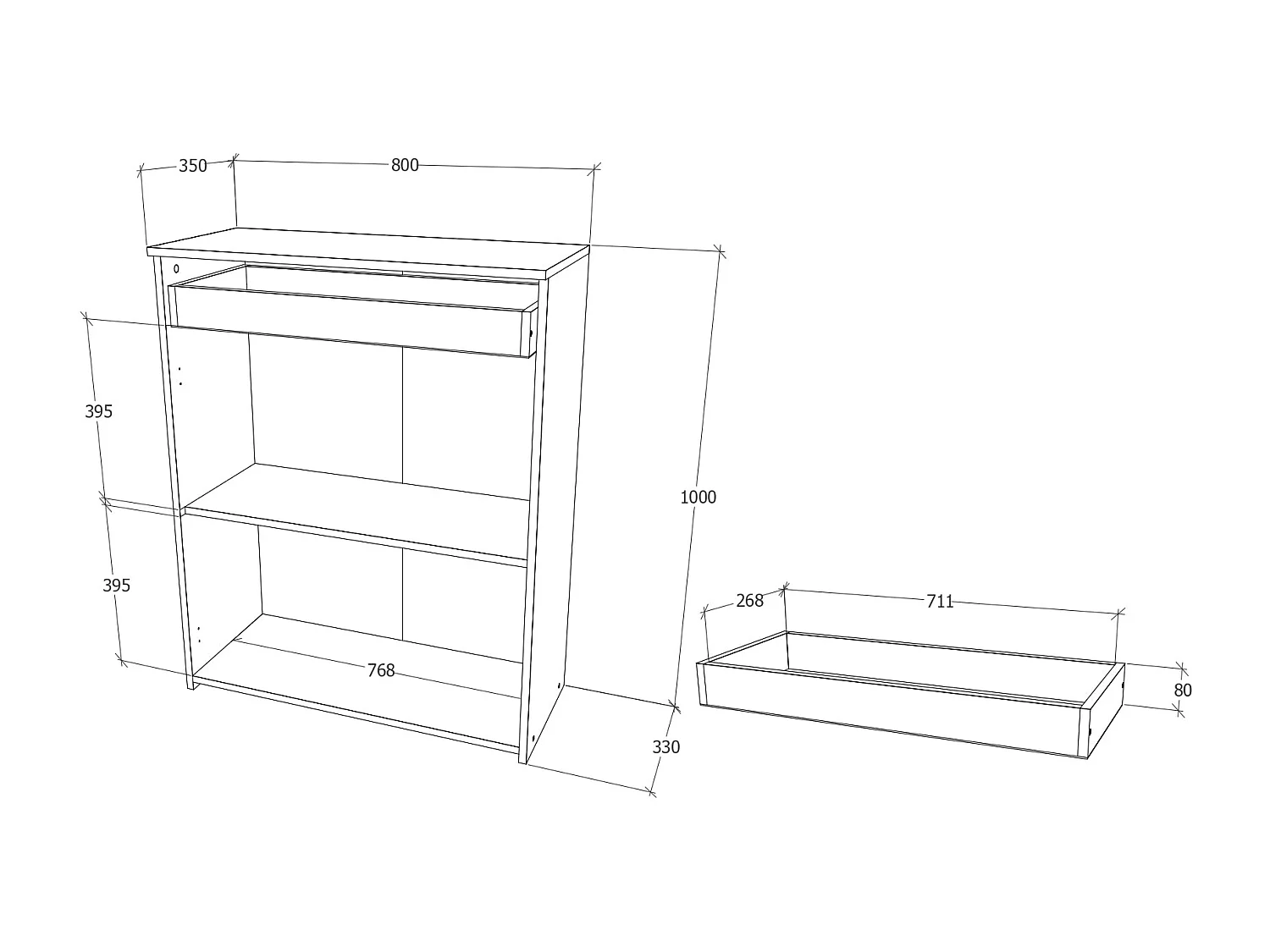Cômoda haaus Tisa, 1 gaveta, 2 portas, carvalho bronze, 80 x 35 x 100 cm