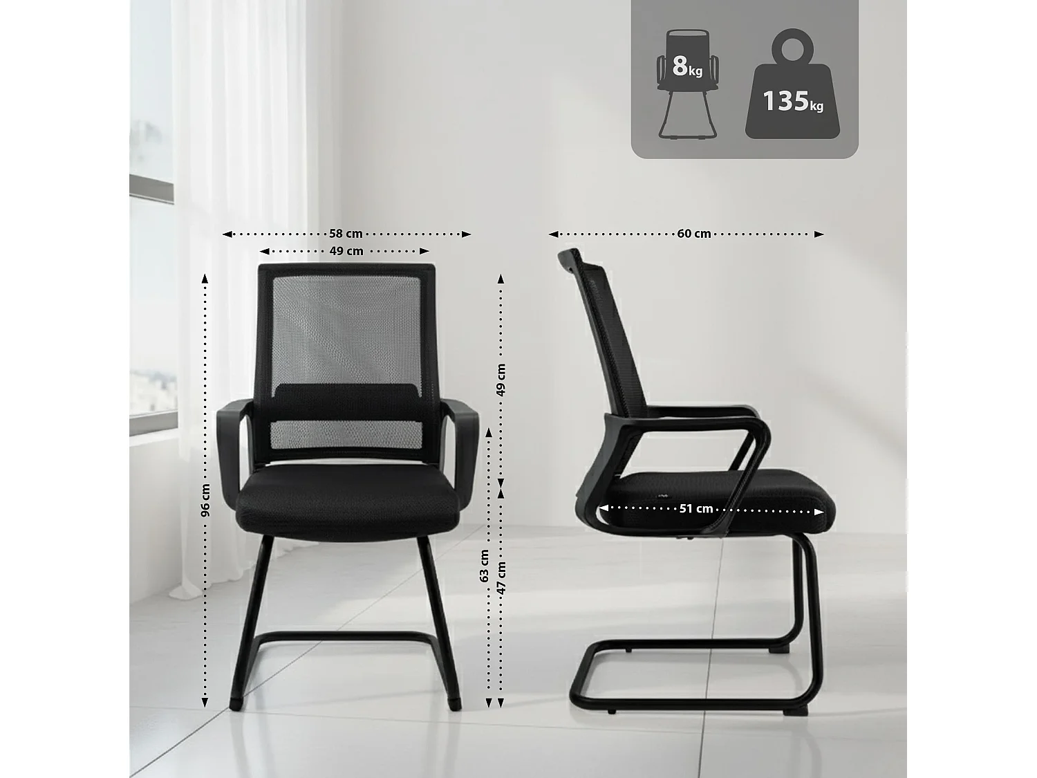 Chaise de conférence - Plastique - Noir - Hanka