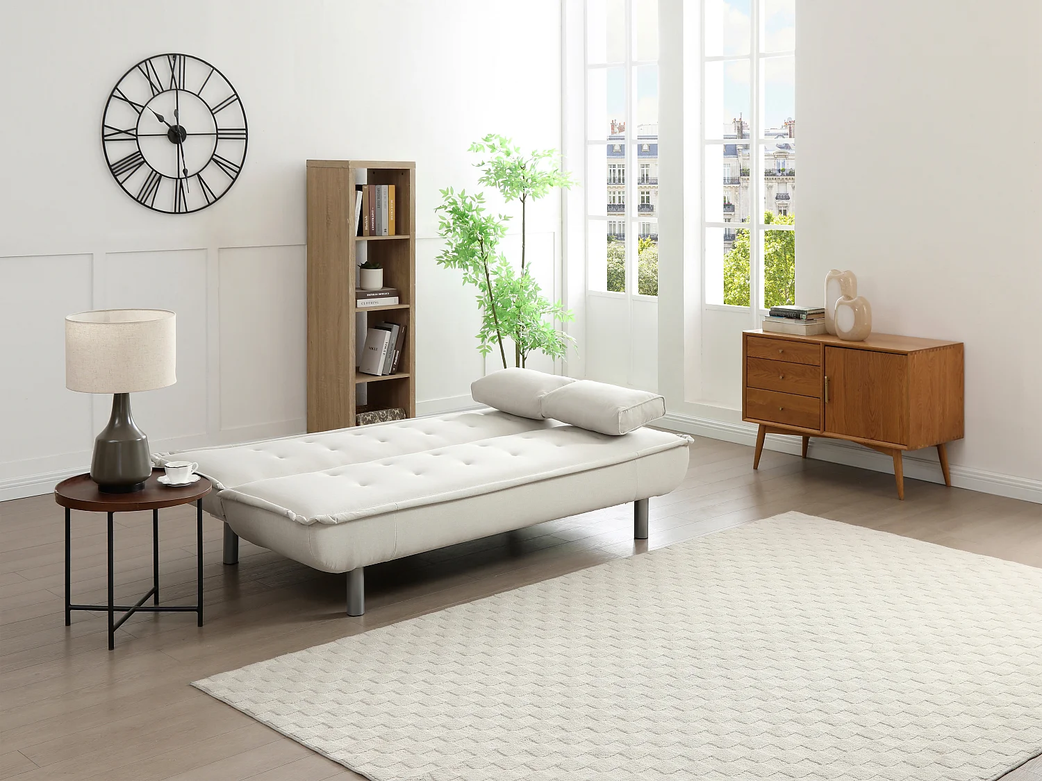 Canapé convertible clic-clac en tissu beige MISHAN