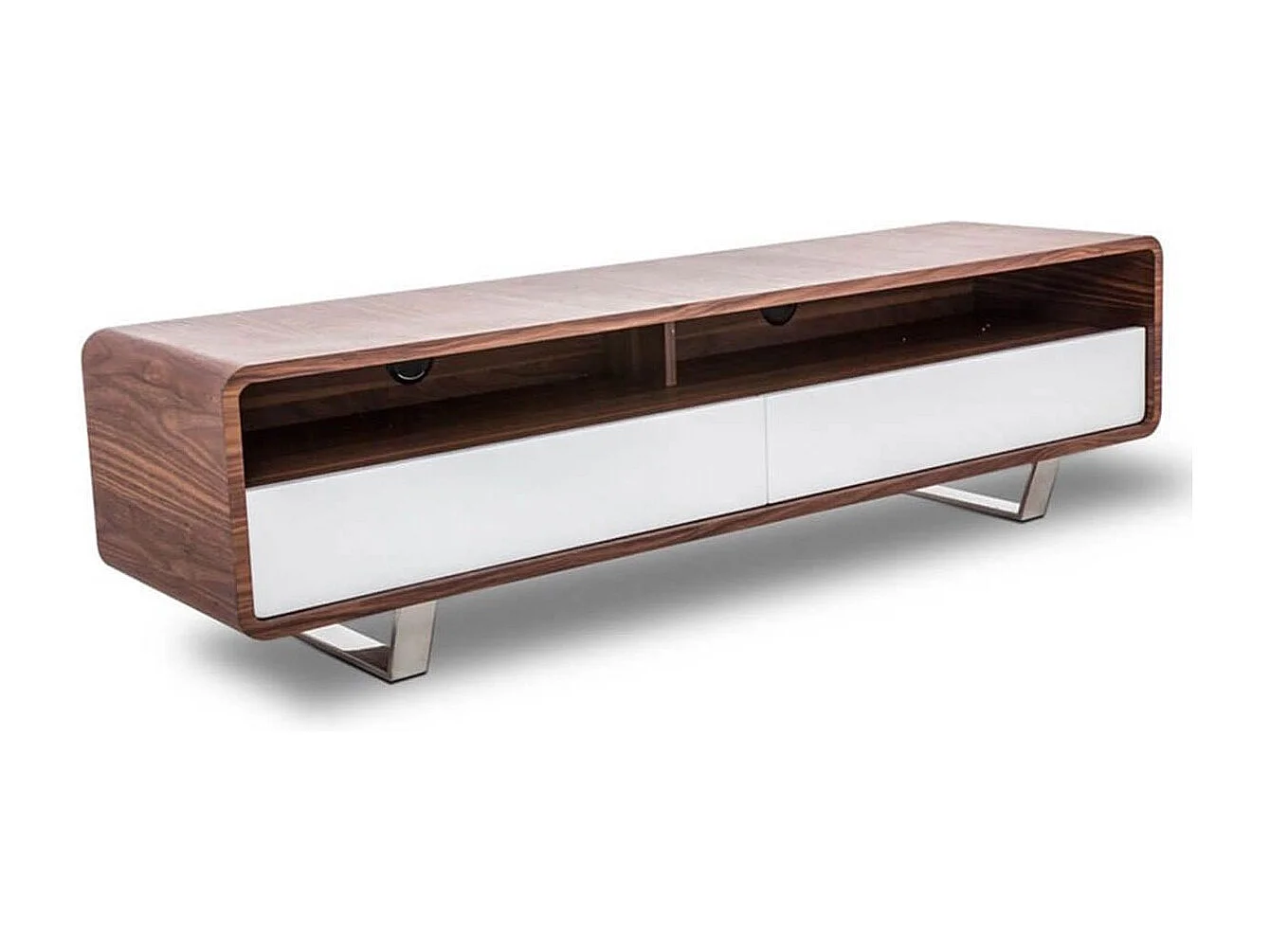 Meuble TV bois et laqué MIA - Noyer/Blanc Bois foncé