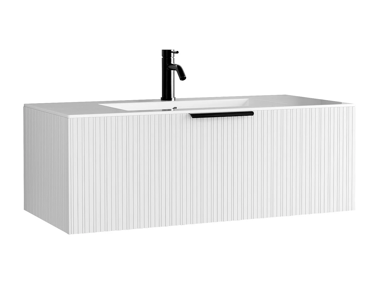 Meuble de salle de bain suspendu strié avec vasque à encastrer et robinet - Coloris blanc - 100 cm - PALIRO