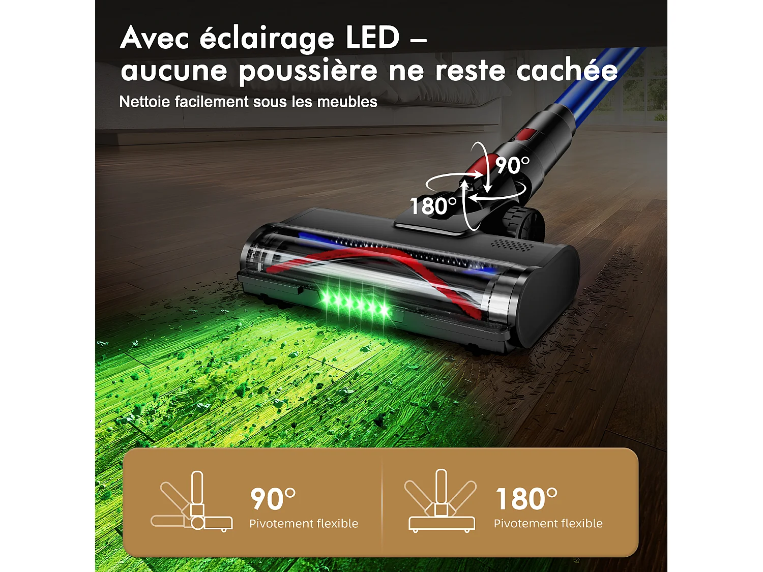 Hiazurm Aspirateur Balai Sans Fil - 80000 Pa - 3 Modes d’Aspiration - Affichage LED - 20-70 Min d’Autonomie - 1,8 L - Avec Brosse pour Meubles - 750W