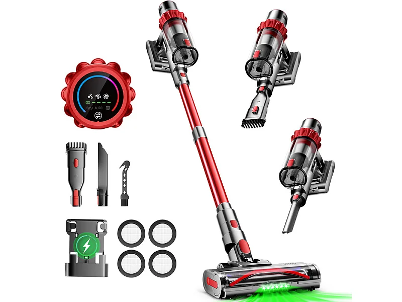 Hiazurm Aspirateur Balai Sans Fil - 80000 Pa - 3 Modes d’Aspiration - Affichage LED - 20-70 Min d’Autonomie - 1,8 L - Avec Brosse pour Meubles - 750W