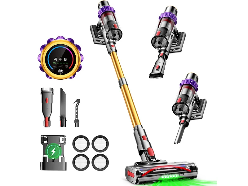 Hiazurm Aspirateur Balai Sans Fil - 80000 Pa - 3 Modes d’Aspiration - Affichage LED - 20-70 Min d’Autonomie - 1,8 L - Avec Brosse pour Meubles - 750W