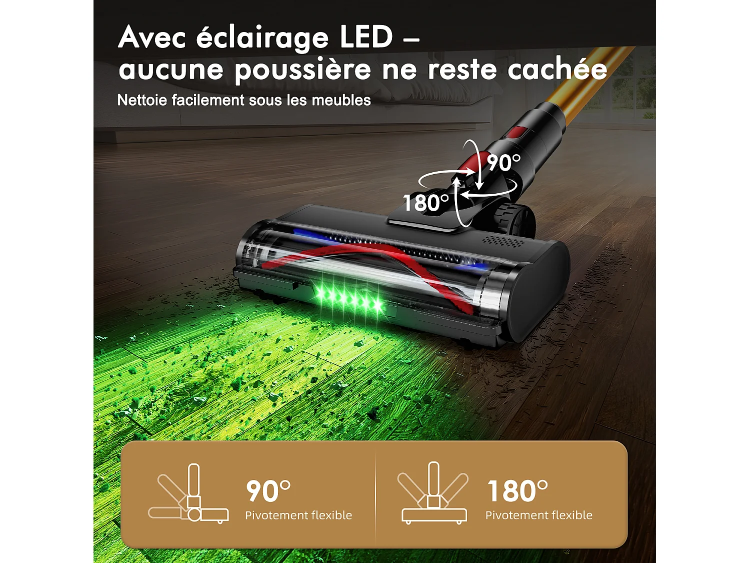 Hiazurm Aspirateur Balai Sans Fil - 80000 Pa - 3 Modes d’Aspiration - Affichage LED - 20-70 Min d’Autonomie - 1,8 L - Avec Brosse pour Meubles - 750W