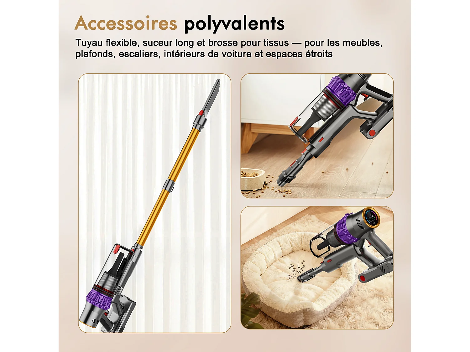 Hiazurm Aspirateur Balai Sans Fil - 80000 Pa - 3 Modes d’Aspiration - Affichage LED - 20-70 Min d’Autonomie - 1,8 L - Avec Brosse pour Meubles - 750W