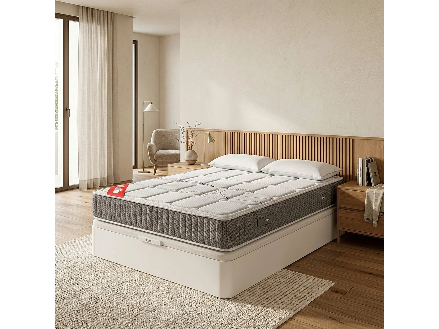 Colchón 135x190,canapé y almohada PIKOLIN Troas Blanco Montaje Incl