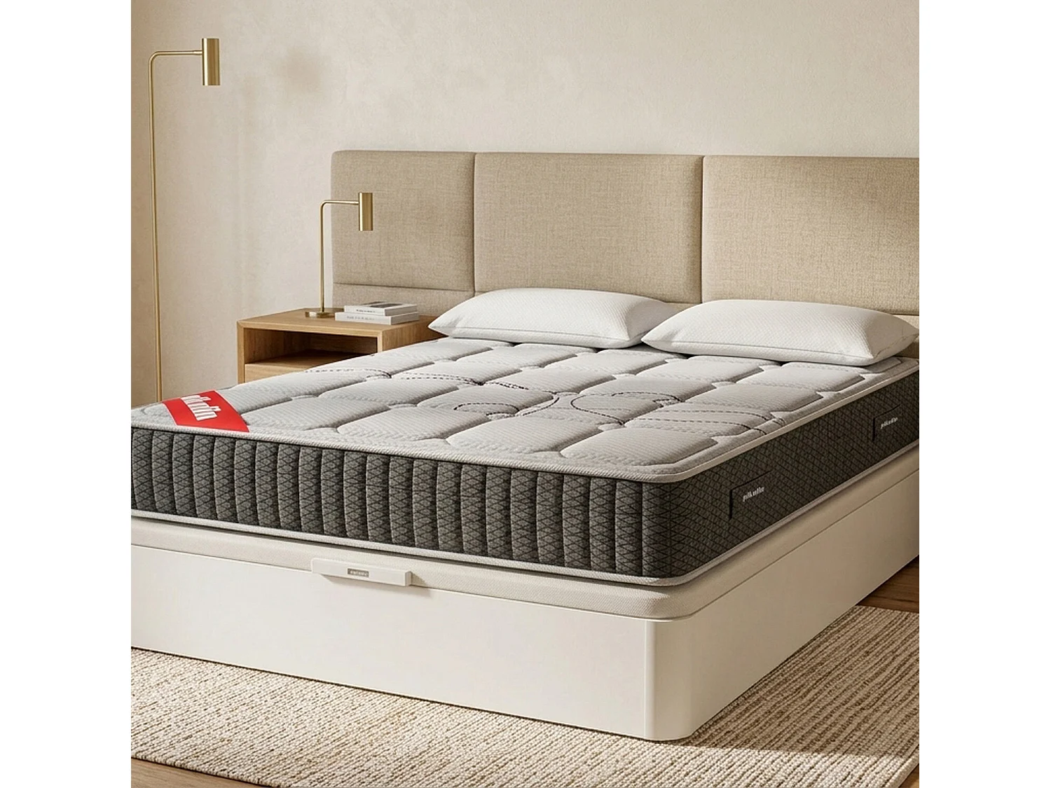 Colchón 135x190,canapé y almohada PIKOLIN Troas Blanco Montaje Incl