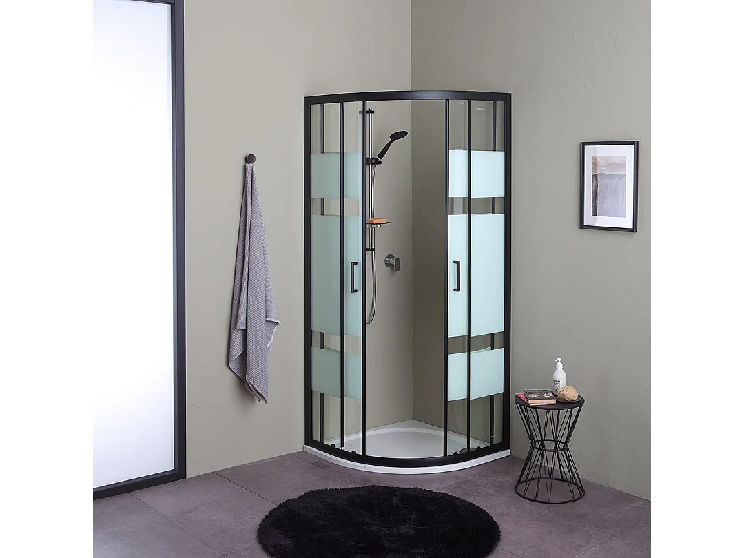 Cabine De Douche D'angle 90X90 Profils Verre Sérigraphié Noir Mat | City