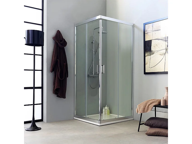 Cabine De Douche Transparente Carrée 80X80 Ouverture Coulissante Design Moderne