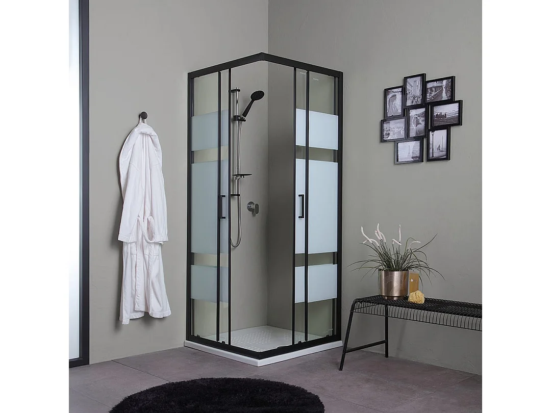 Cabine De Douche En Verre Sérigraphié Avec Profilés Noirs 90X90 | City
