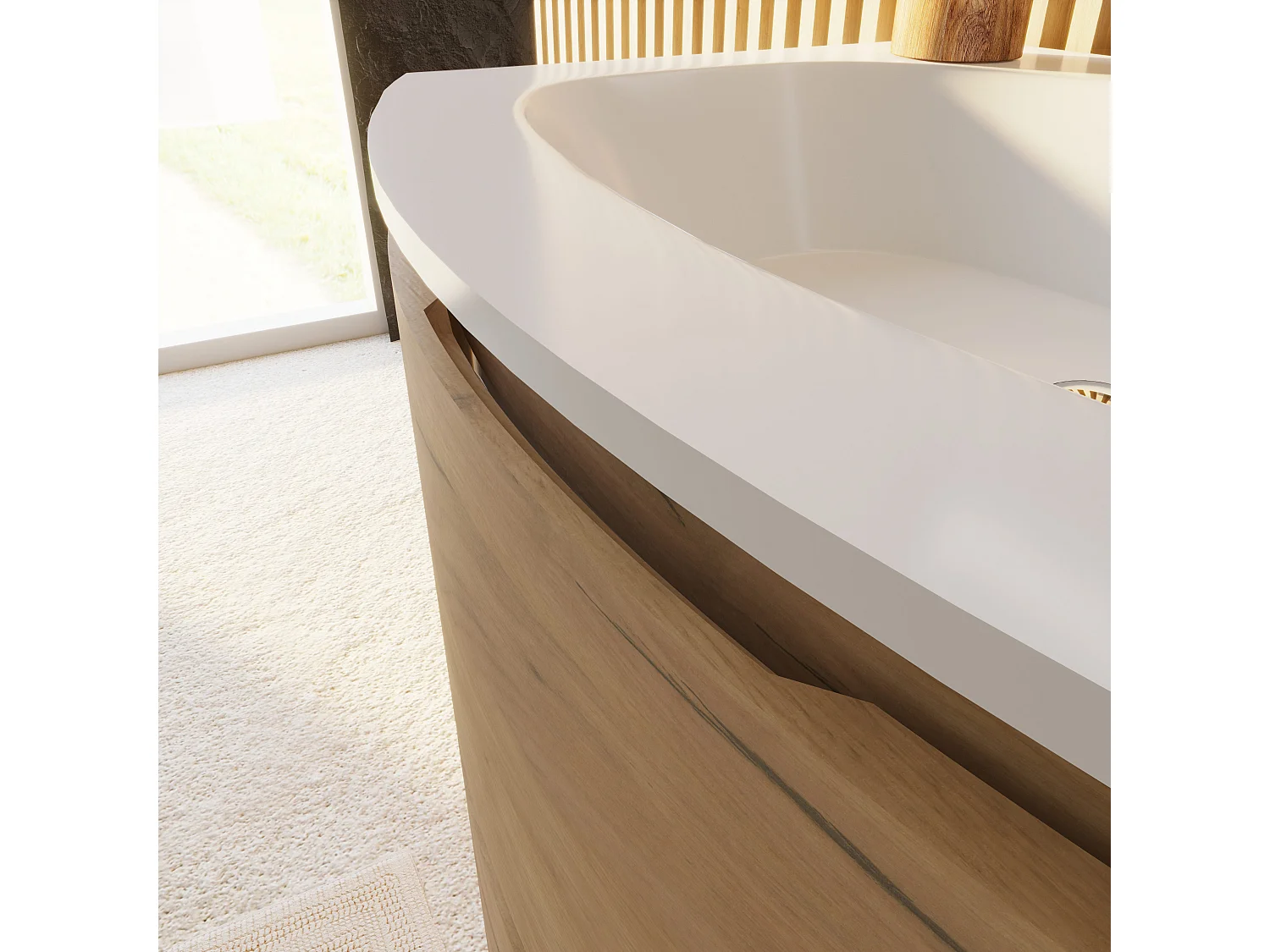 Meuble Salle De Bain Mural Courbe 70Cm Chêne Miel Avec Vasque En Résine | Los Angeles