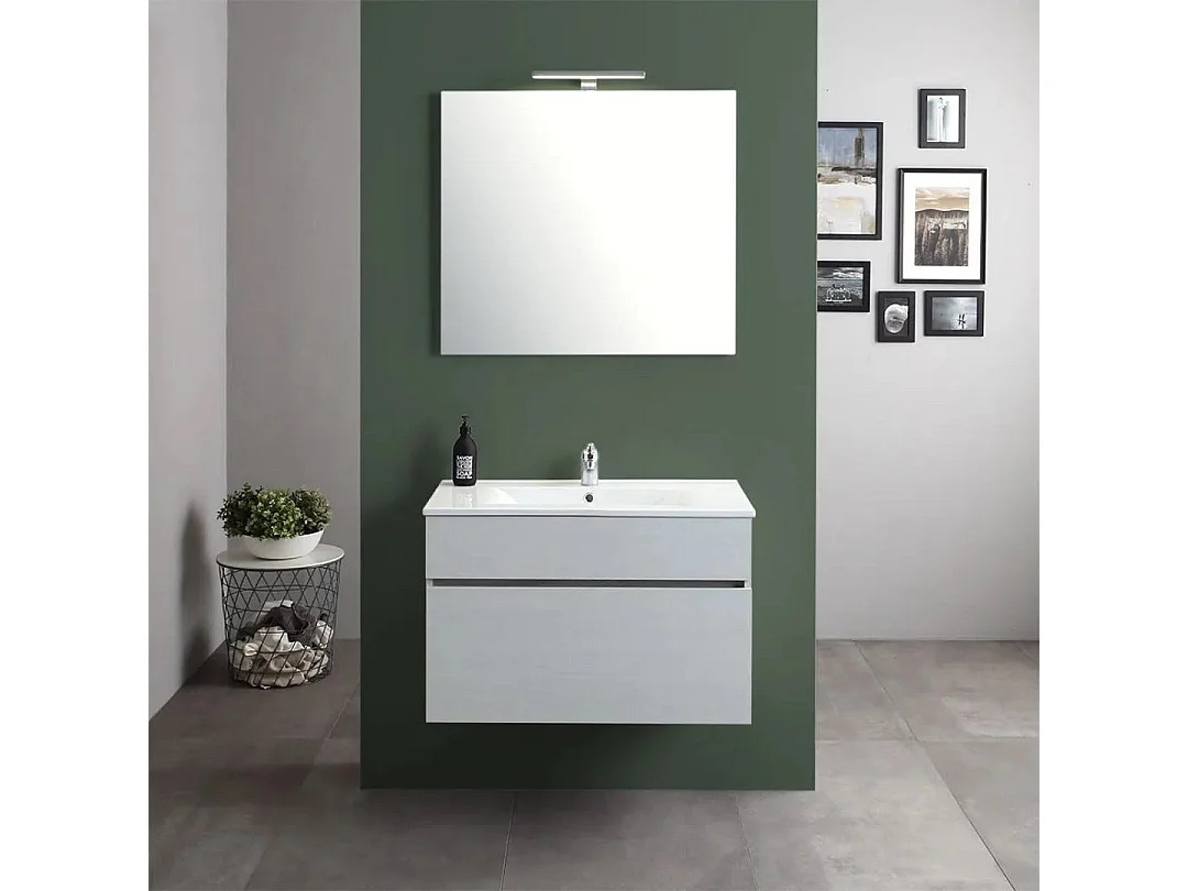 Meuble De Salle De Bain Suspendu Avec Tiroir, 80Cm, Gris Moon | Silvia